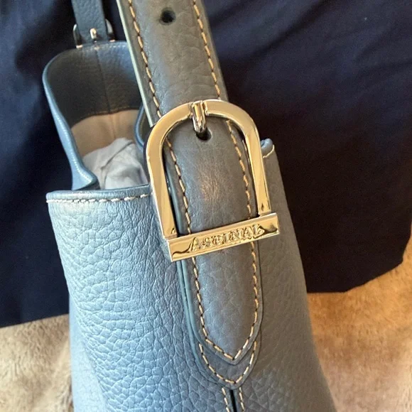 Aspinal of London Heritage Blue Pebble Leather Hobo Tote Bag - Picture 5 of 16